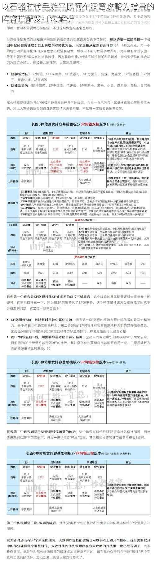 以石器时代手游平民阿布洞窟攻略为指导的阵容搭配及打法解析