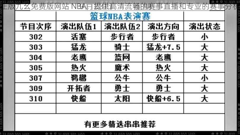 正版九幺免费版网站 NBA，提供高清流畅的赛事直播和专业的赛事分析