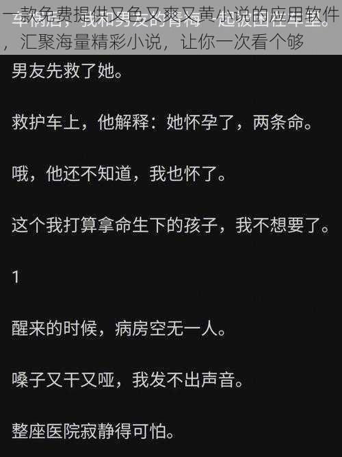 一款免费提供又色又爽又黄小说的应用软件，汇聚海量精彩小说，让你一次看个够