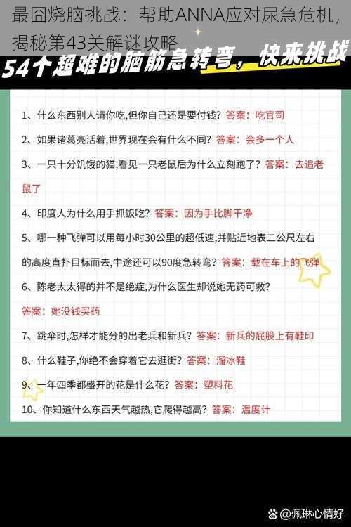 最囧烧脑挑战：帮助ANNA应对尿急危机，揭秘第43关解谜攻略