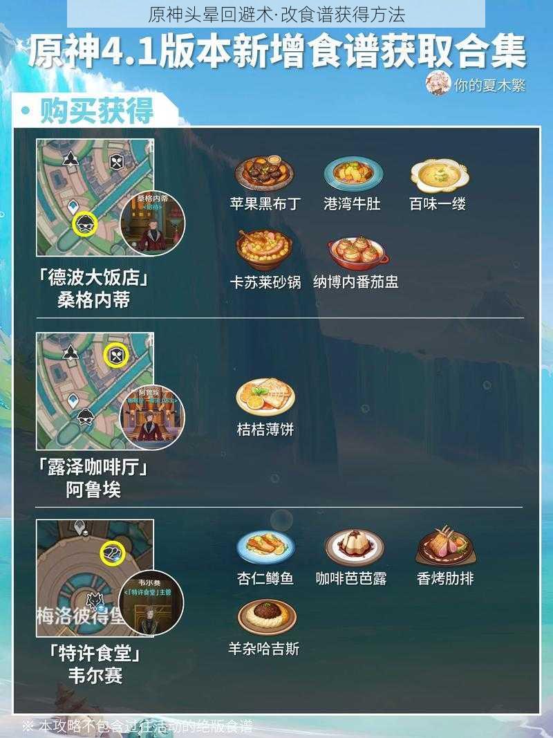 原神头晕回避术·改食谱获得方法